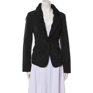 Burberry London Black Ruffle Collar Blazer Jacket Women's USA 10 Nova Check Line
